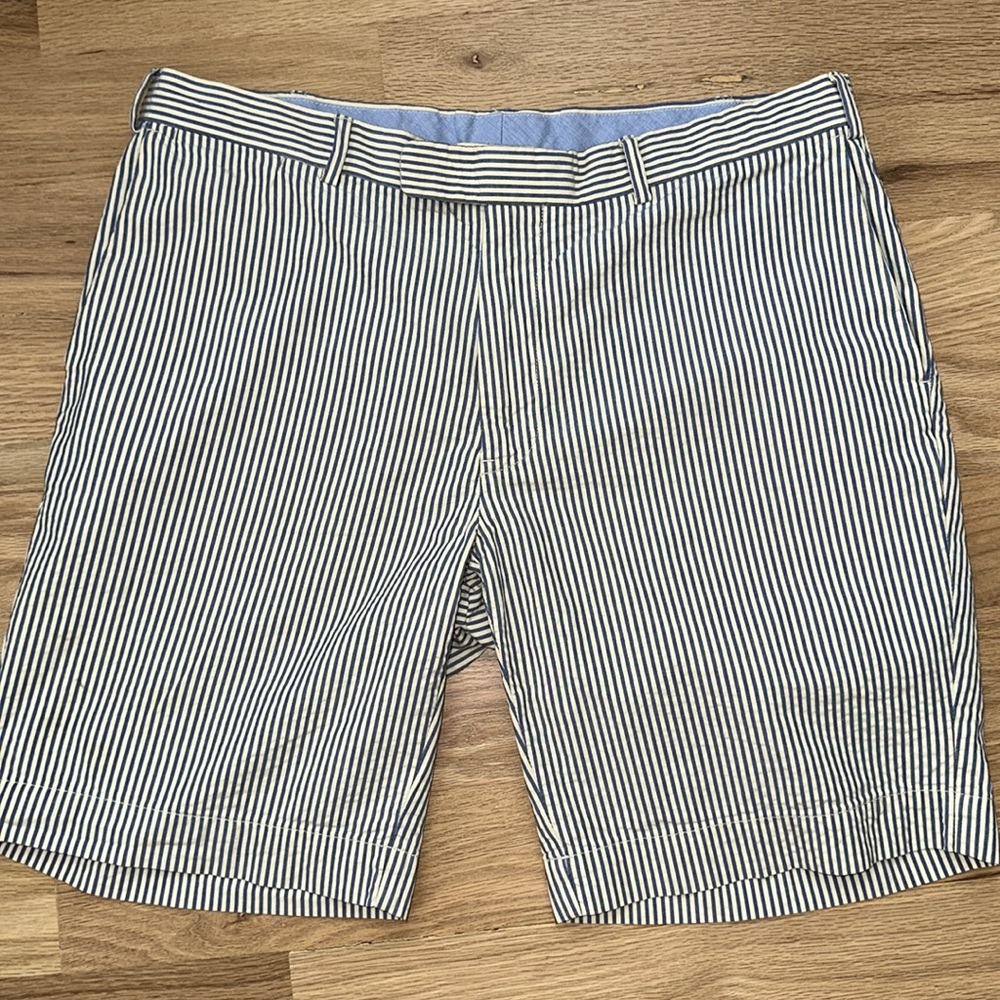 Polo by Ralph Lauren blue/off white striped Searsucker shorts men's waist 36 - Picture 3 of 8